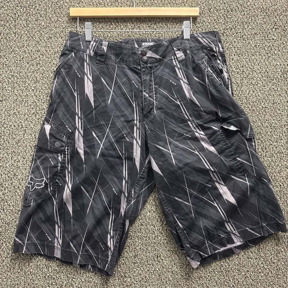 Fox Technical Apparel Men's Size 36 Black Gray Abstract Print Cargo Shorts